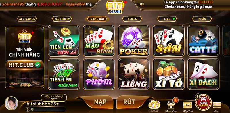 Kho game khủng đẳng cấp với nhiều thể loại game đánh bài khủng - hitclub